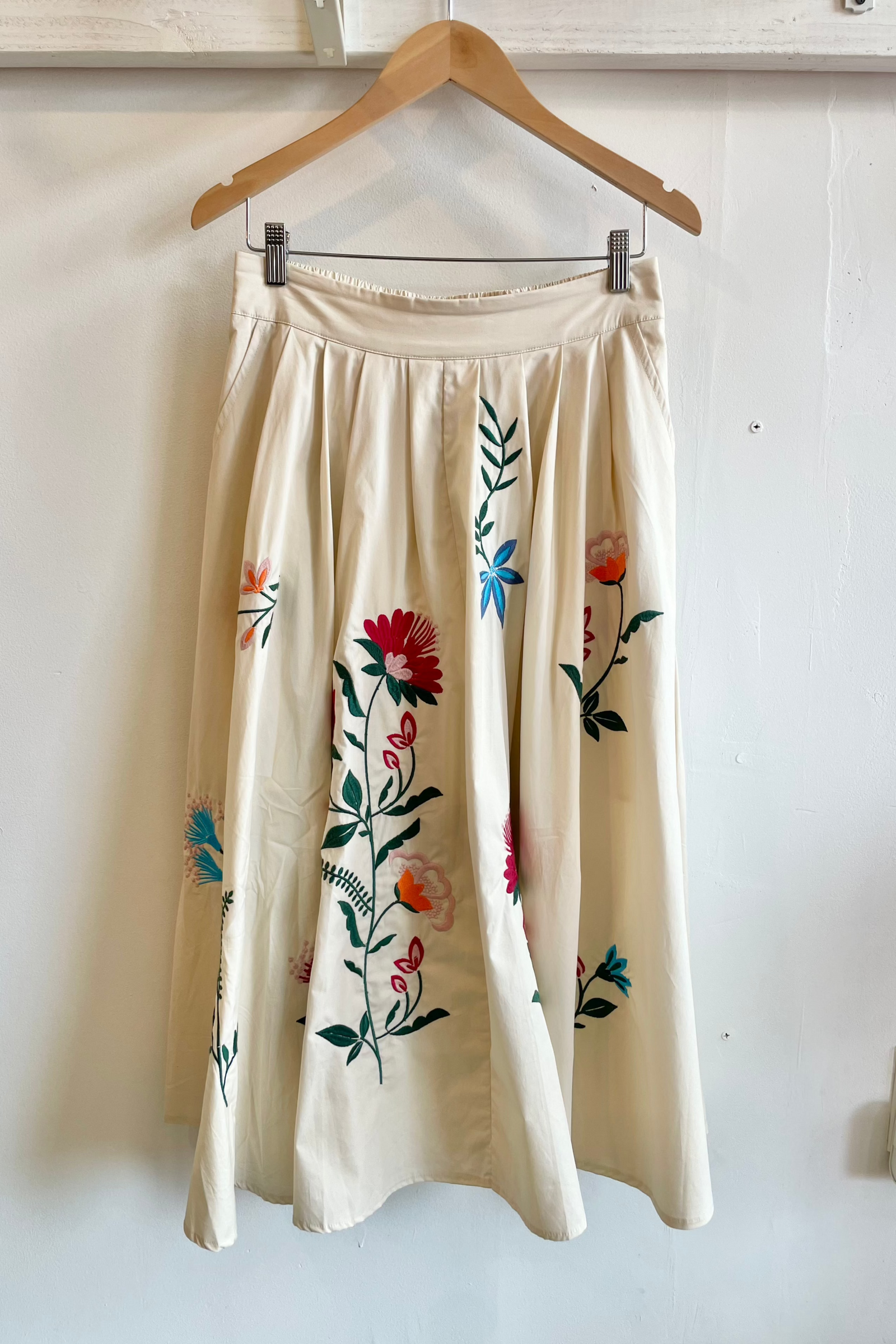 Botanical Embroidered Midi Skirt