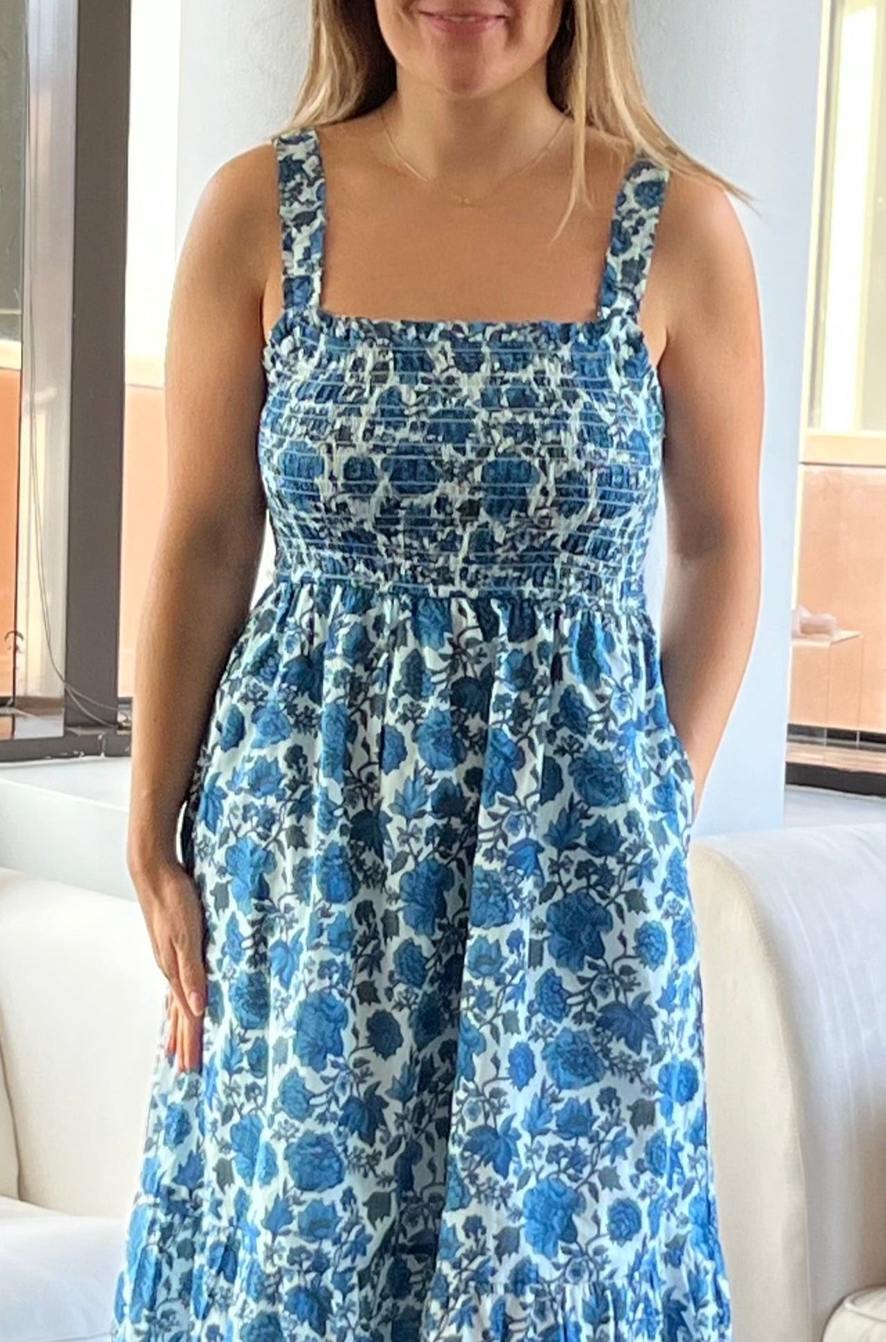 Kiara Smocked Midi Dress Blue Carnation Kiara Smocked Midi Dress Blue Carnation