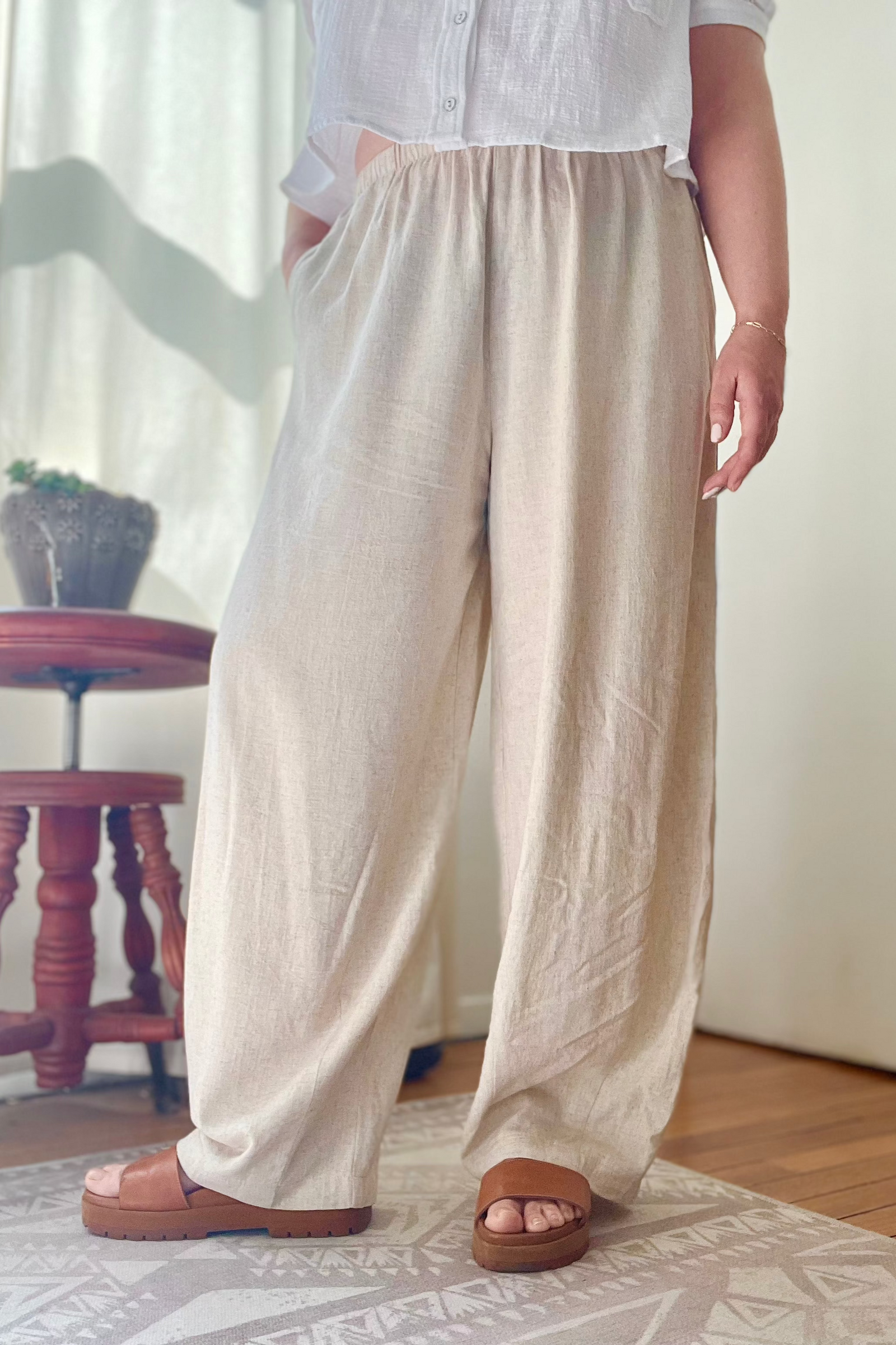 Linen Blend Barrel Pant
