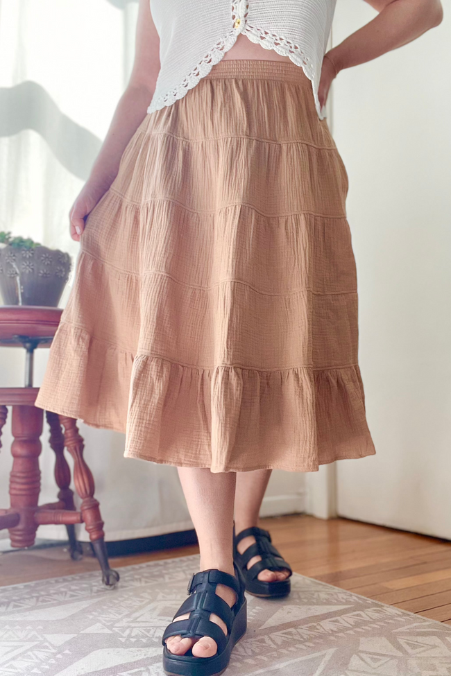 Cotton Gauze Boho Midi Skirt