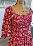 Lauren Smocked Midi Dress in Red Aster
