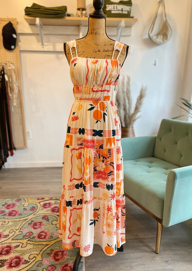 Tangerine Print Maxi Dress