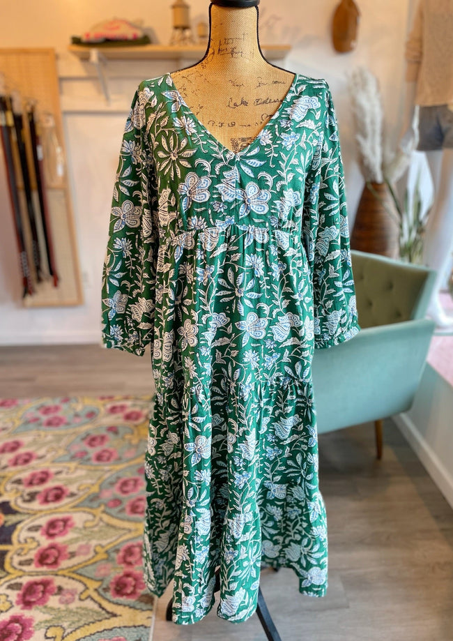 Kelly Boho Dress in Emerald Lily