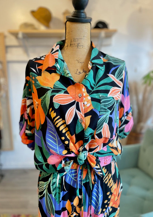 Rousseau Tropical Print Button Down Shirt