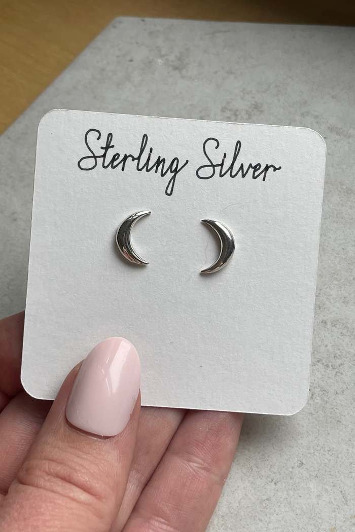 Sterling Silver Moon Stud Earrings