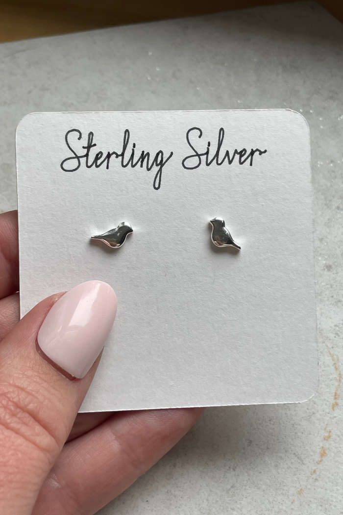 Sterling Silver Bird Stud Earrings