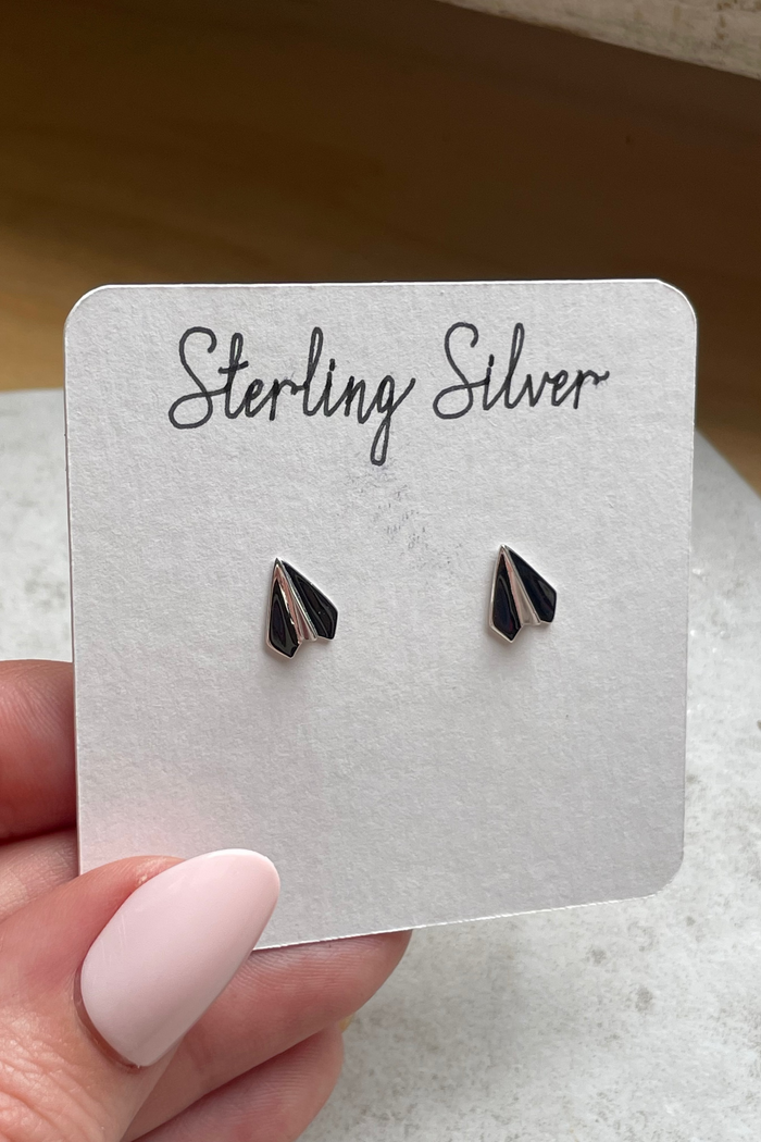 Sterling Silver Paper Airplane Stud Earrings