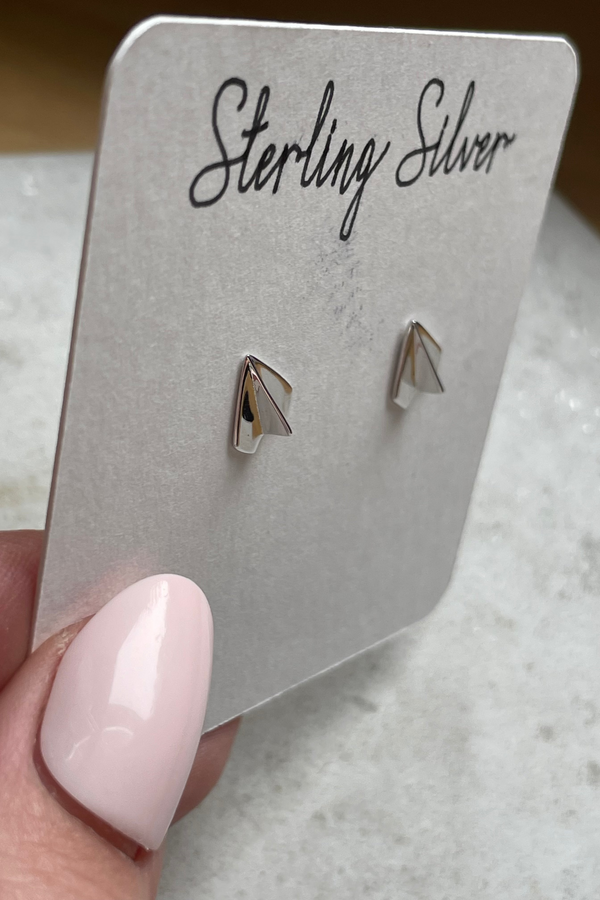 Sterling Silver Paper Airplane Stud Earrings