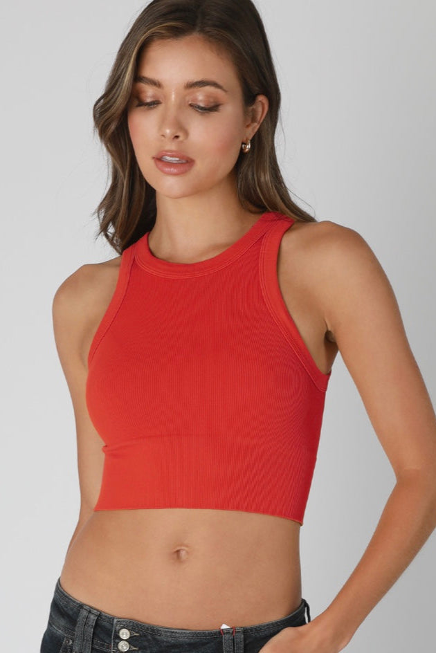 Ribbed High Neck Crop Top Brami