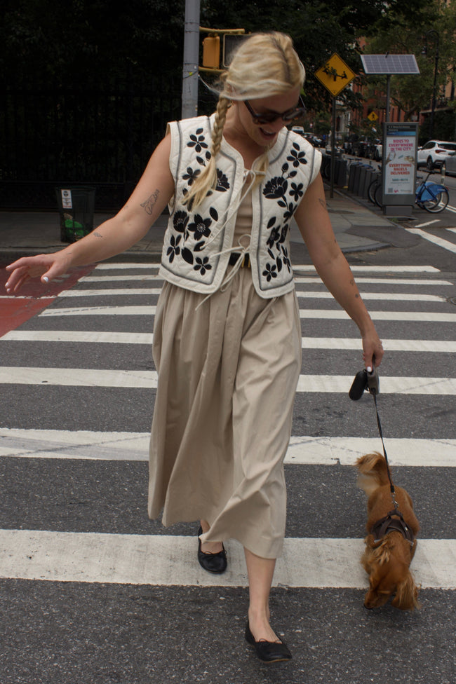 Floral Embroidered Quilted Vest