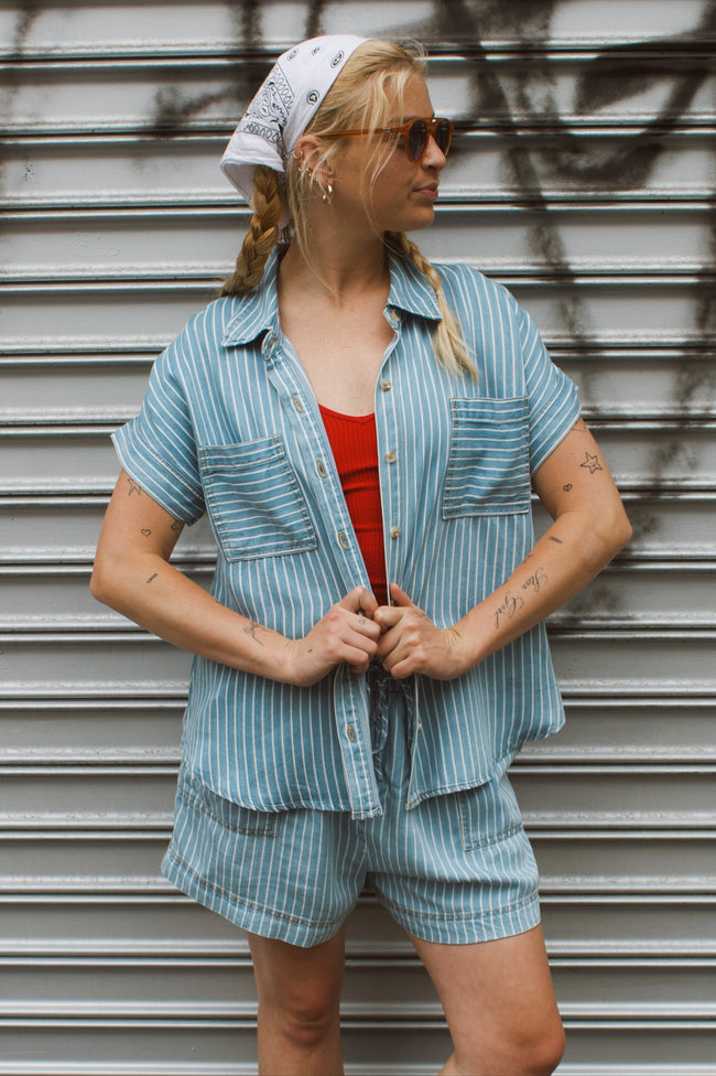 Striped Chambray Camp Shirt