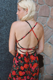Red Floral Tie Back Midi Dress