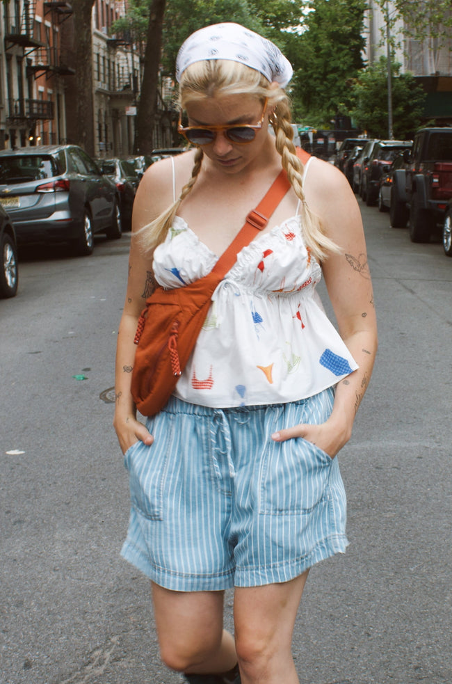 Striped Chambray Camp Shorts