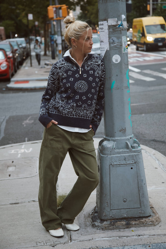 Bandana Pattern Half Zip Sweater