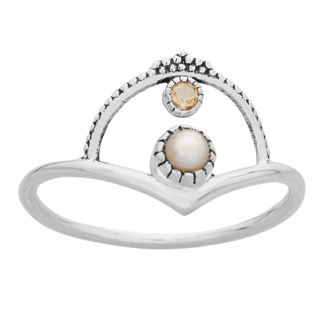 Sterling Silver Pearl and Citrine Arch Ring