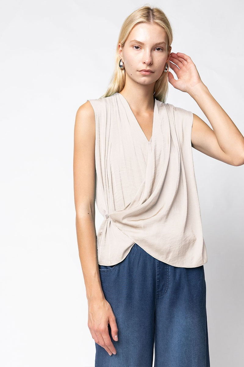 Draped Satin Sleeveless Top