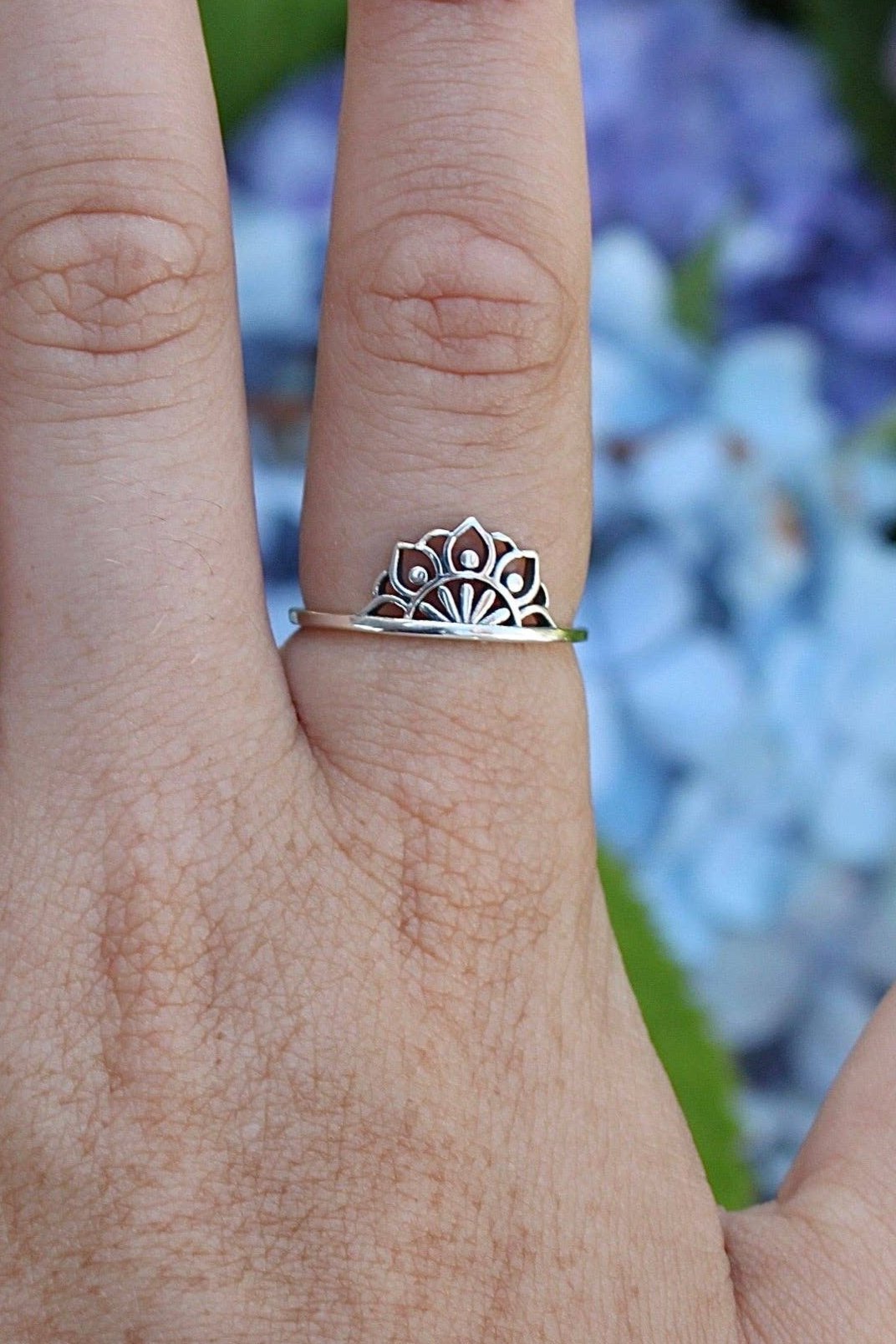 Half Lotus Mandala Ring in Sterling Silver