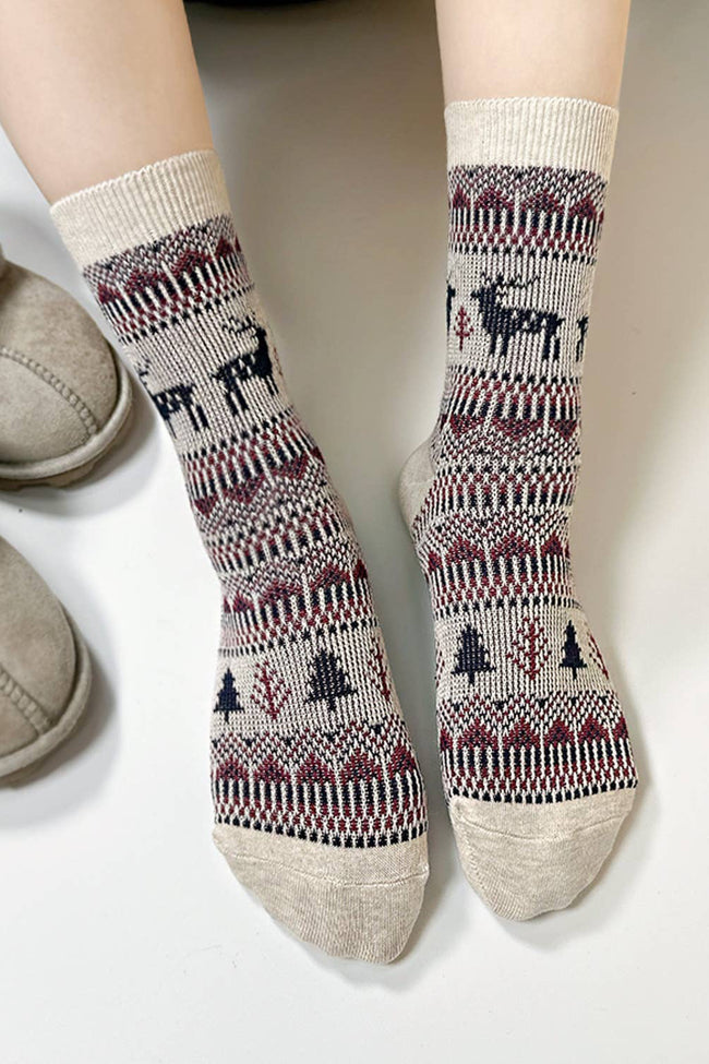 Deer Thick Stripe Crew Socks