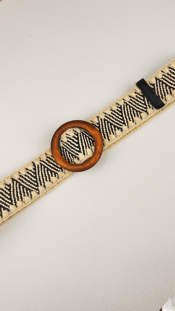Whipstitch Raffia Belt with Wooden Buckle