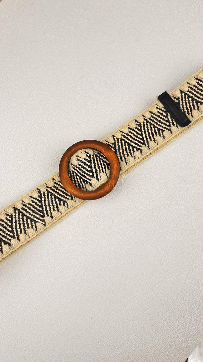 Whipstitch Raffia Belt with Wooden Buckle