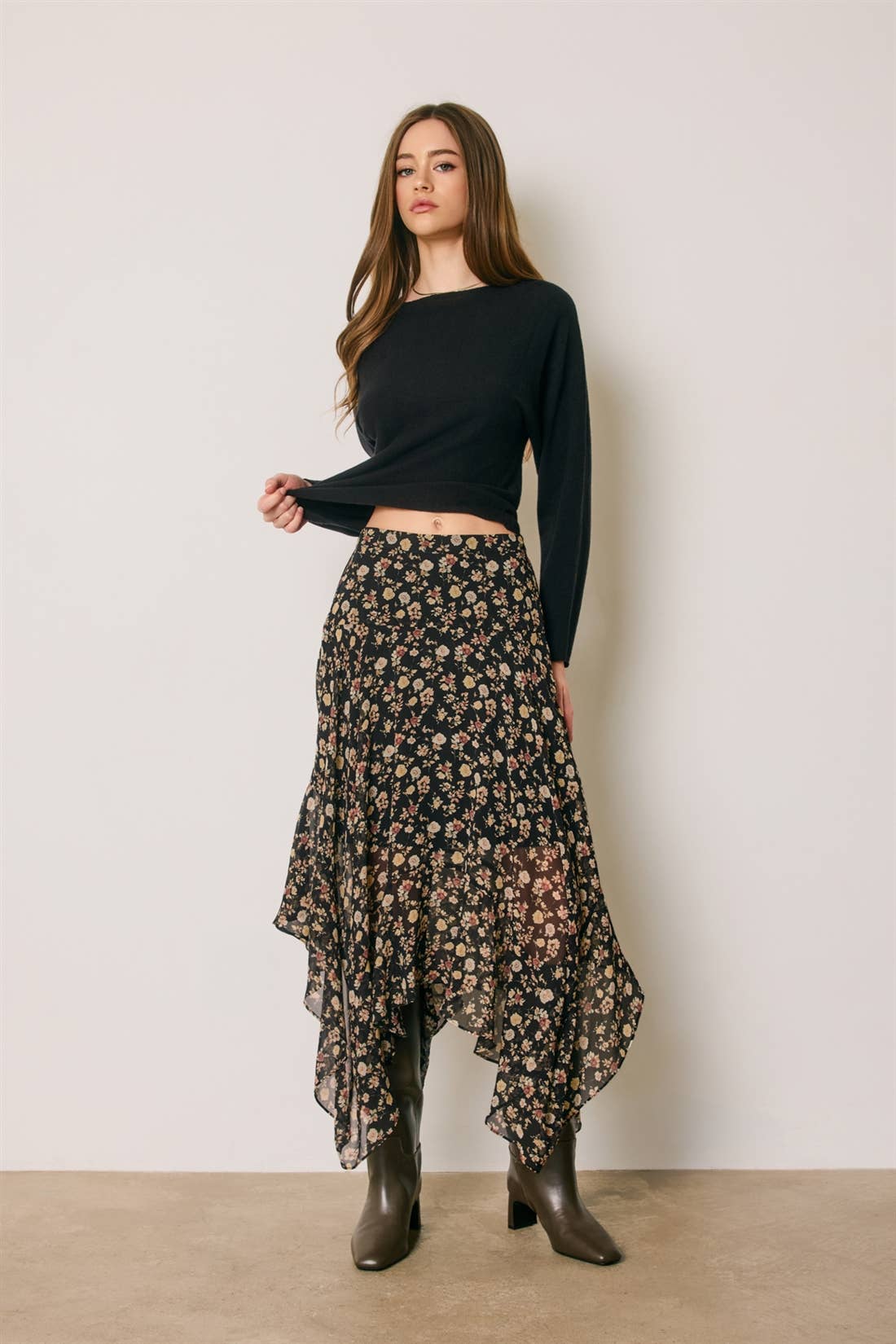 Floral Handkerchief Hem Skirt
