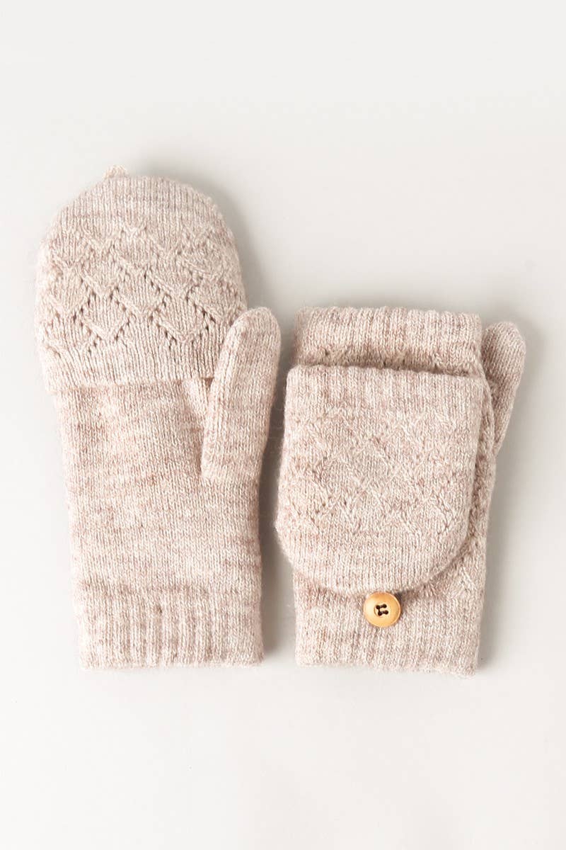 Solid Knit Convertible Fingerless Mittens Gloves