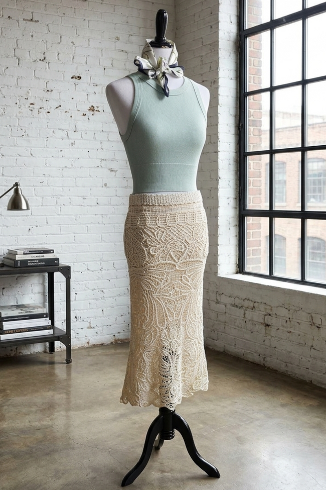 Crochet Lace Midi Skirt