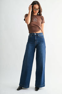 High Rise Full Length Wide Leg Jeans