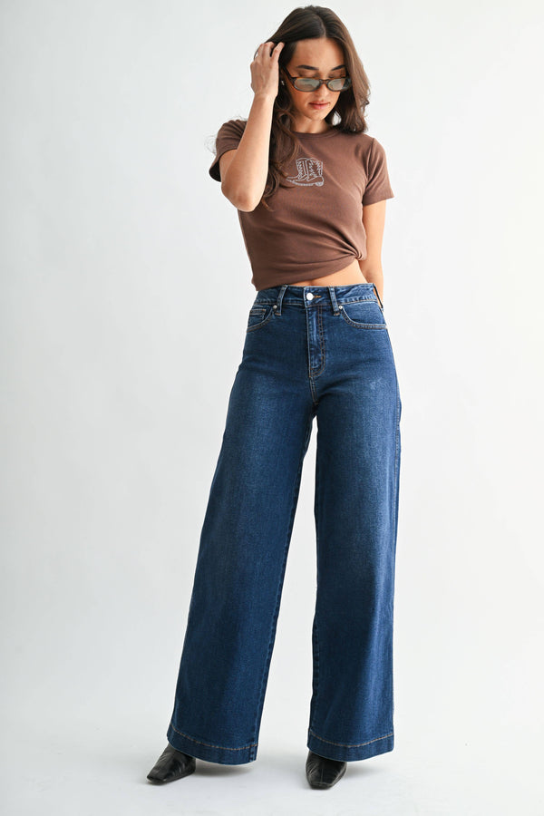 High Rise Full Length Wide Leg Jeans