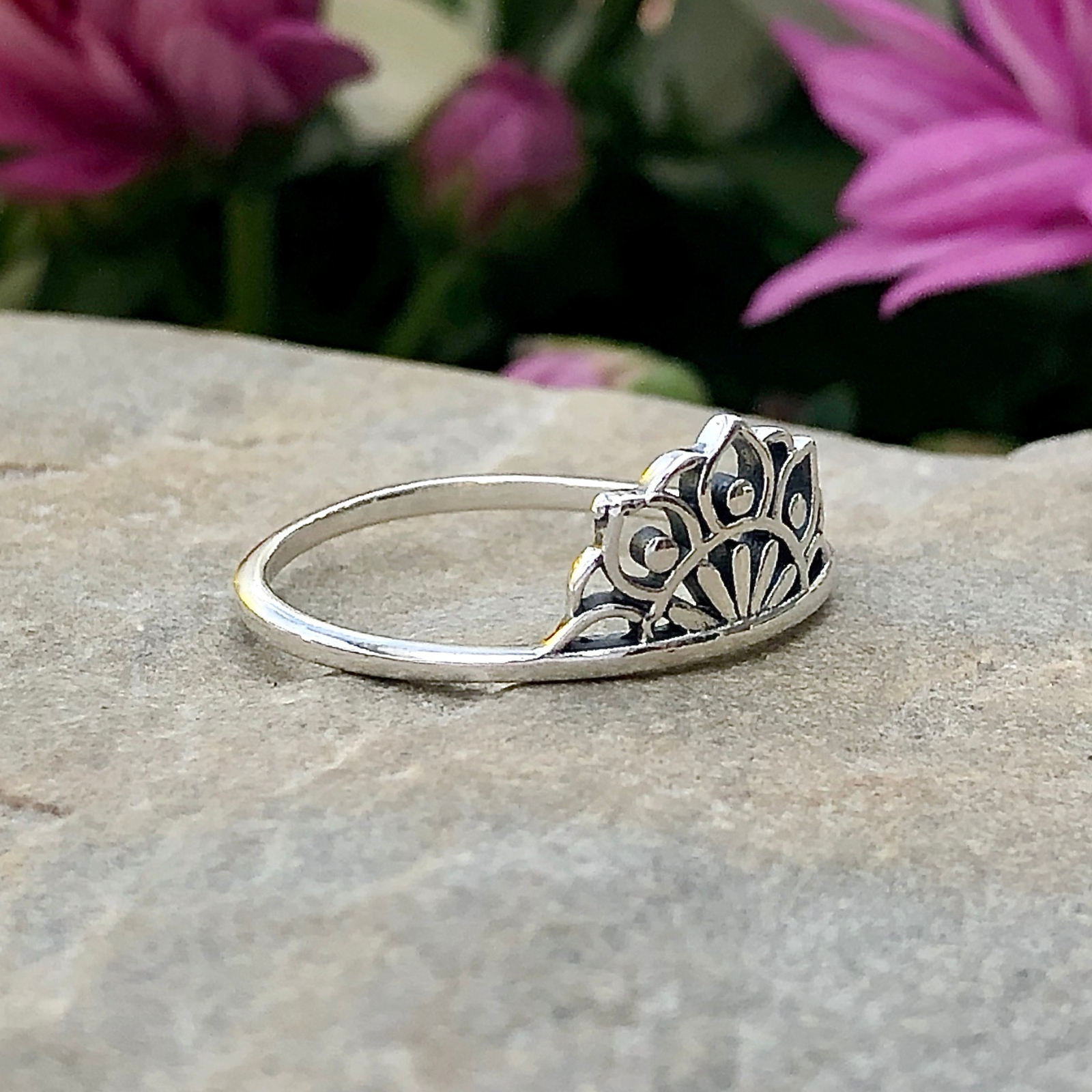 Half Lotus Mandala Ring in Sterling Silver