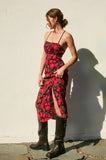 Red Floral Tie Back Midi Dress