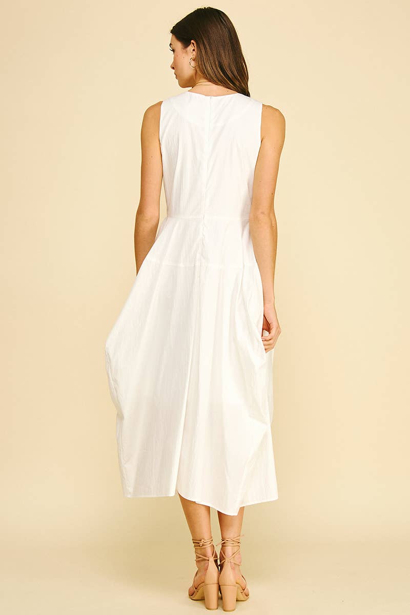 Sleeveless Cotton Poplin Midi Dress