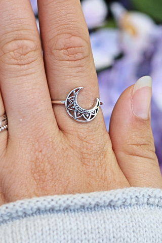 Half Lotus Mandala Ring in Sterling Silver