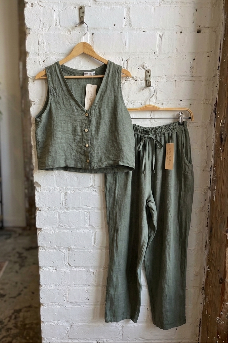 100% Linen Button Tank