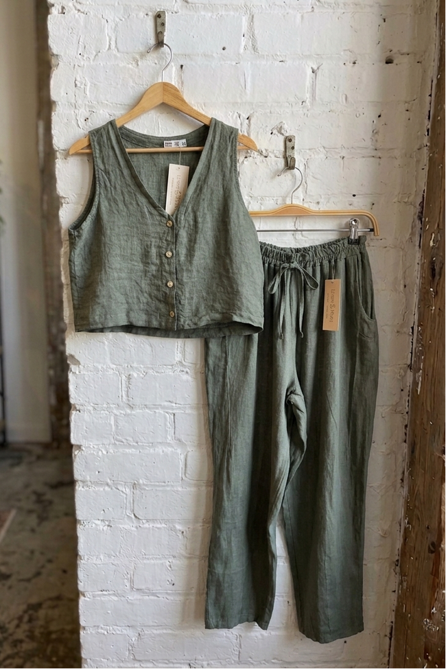 100% Linen Button Tank