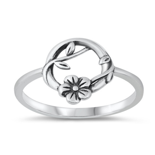 Round Flower Ring in Sterling Silver