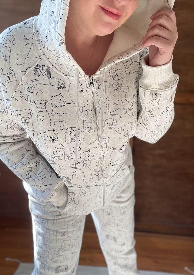 Dog Print Zip Hoodie