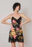 Floral Lace Trim Satin Mini Dress