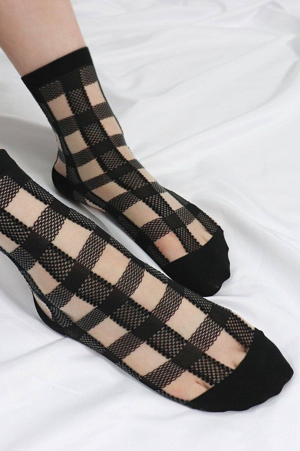 Sheer Checkered See-Through Socks