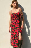 Red Floral Tie Back Midi Dress