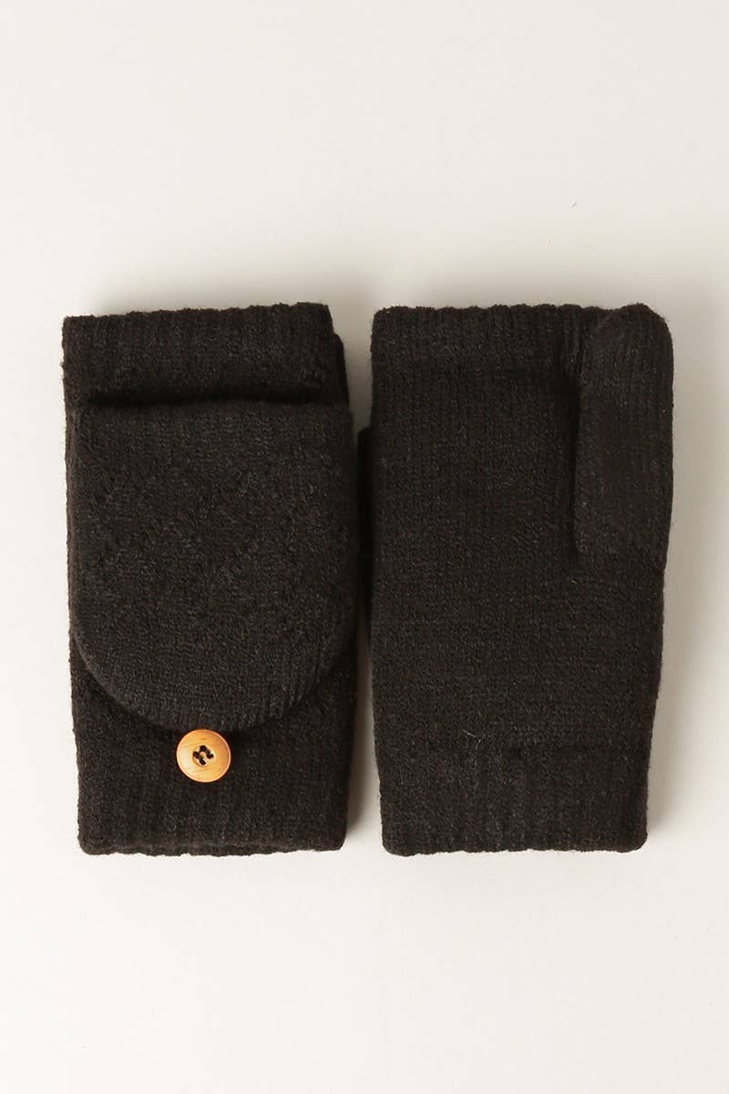 Solid Knit Convertible Fingerless Mittens Gloves