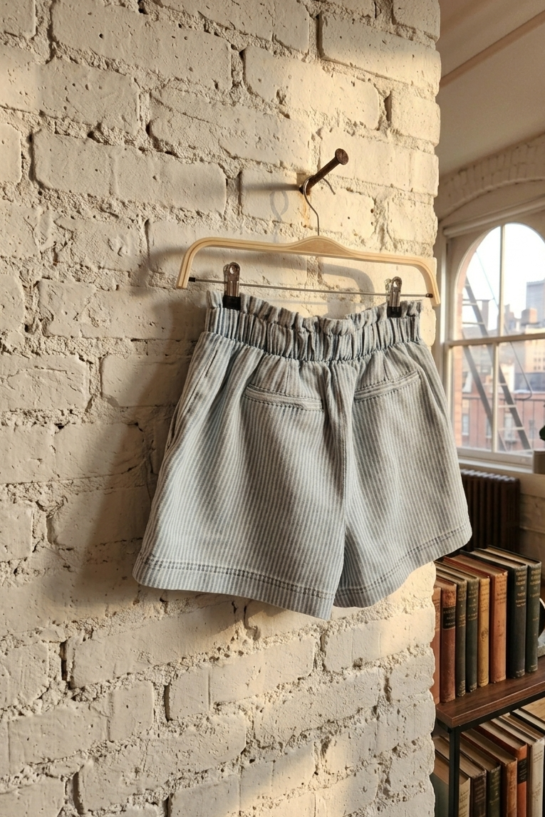 Striped Denim Pull On Shorts