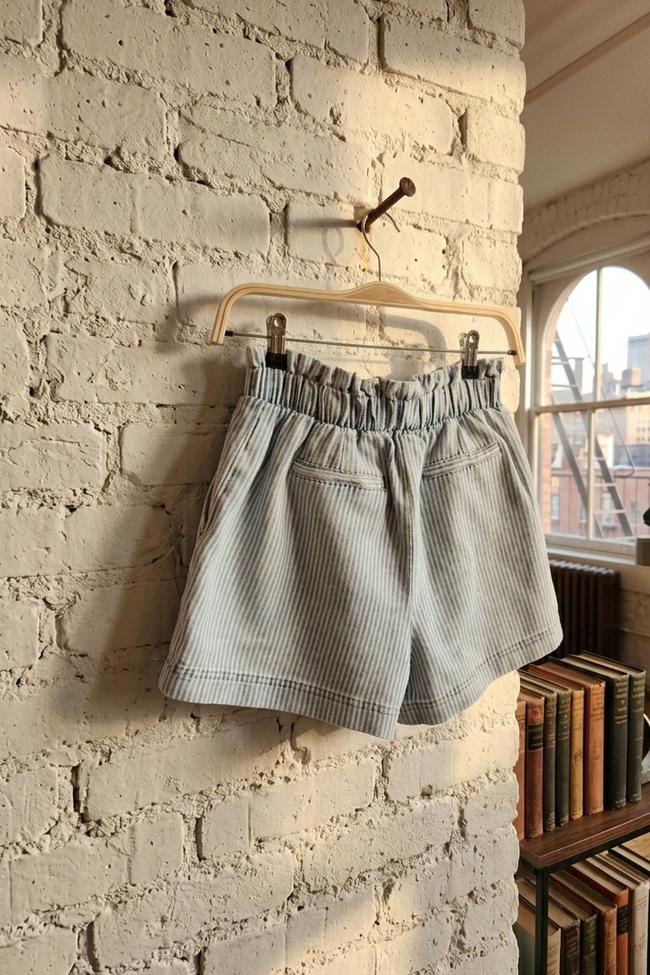 Striped Denim Pull On Shorts