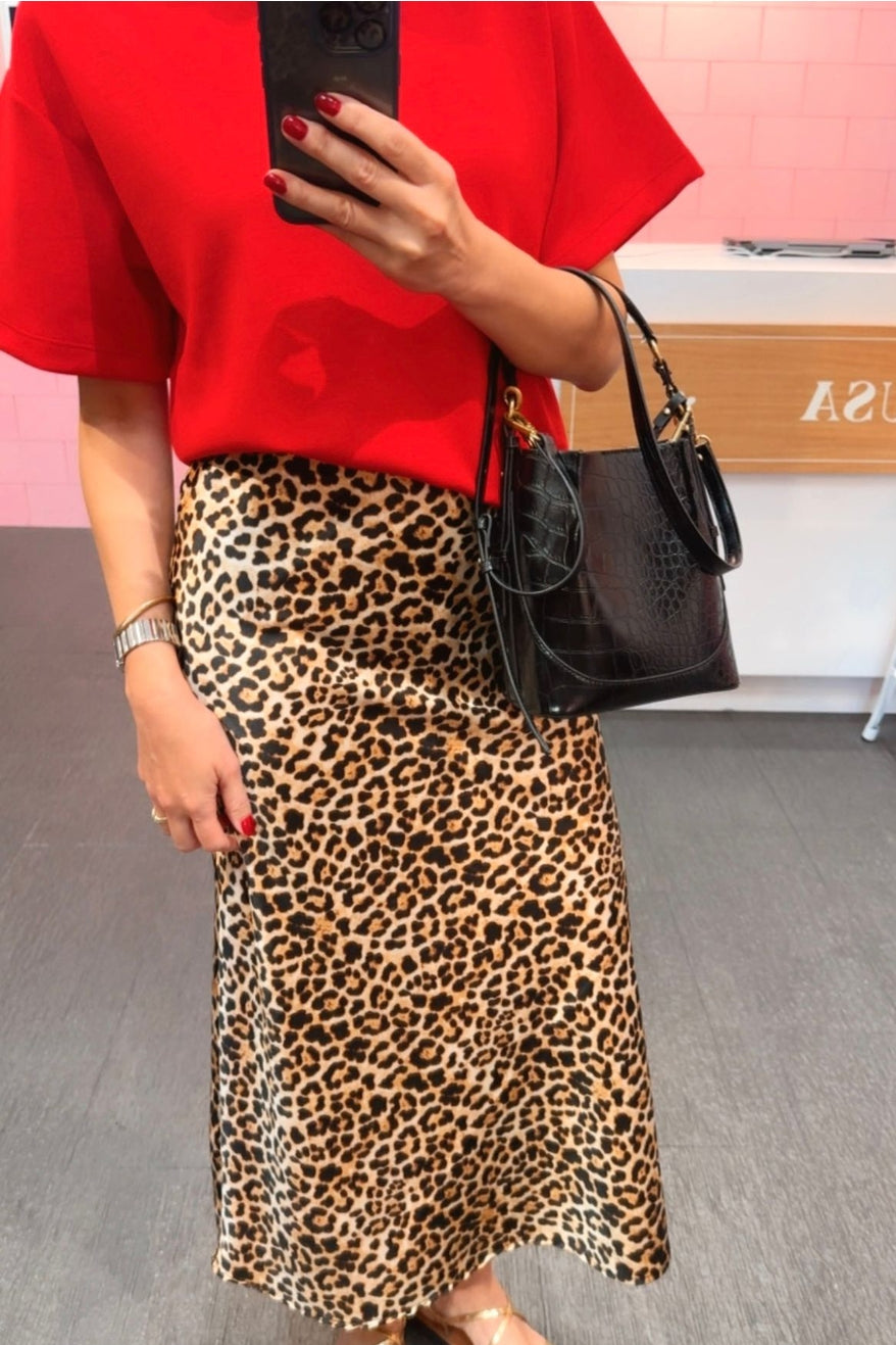 Animal Print Satin Skirt