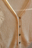 Close-up of a textured beige cardigan with buttons