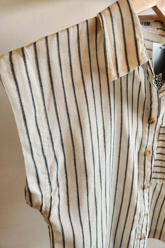 Sleeveless Striped Collared Shirt