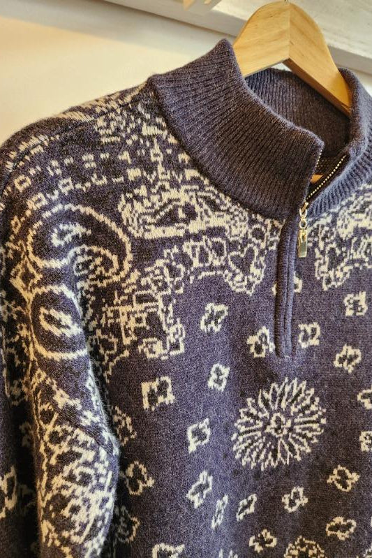 Bandana Pattern Half Zip Sweater