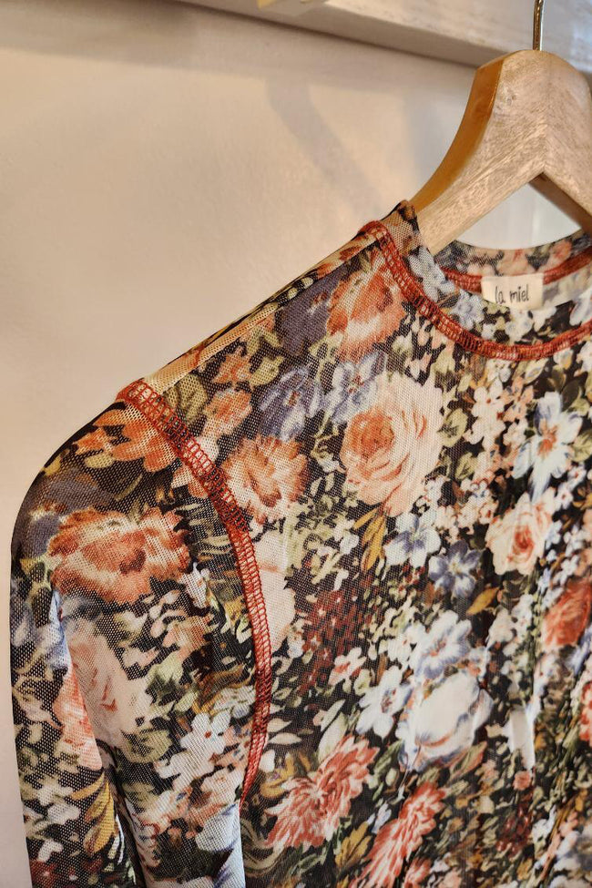 Floral Mesh Long Sleeve Top