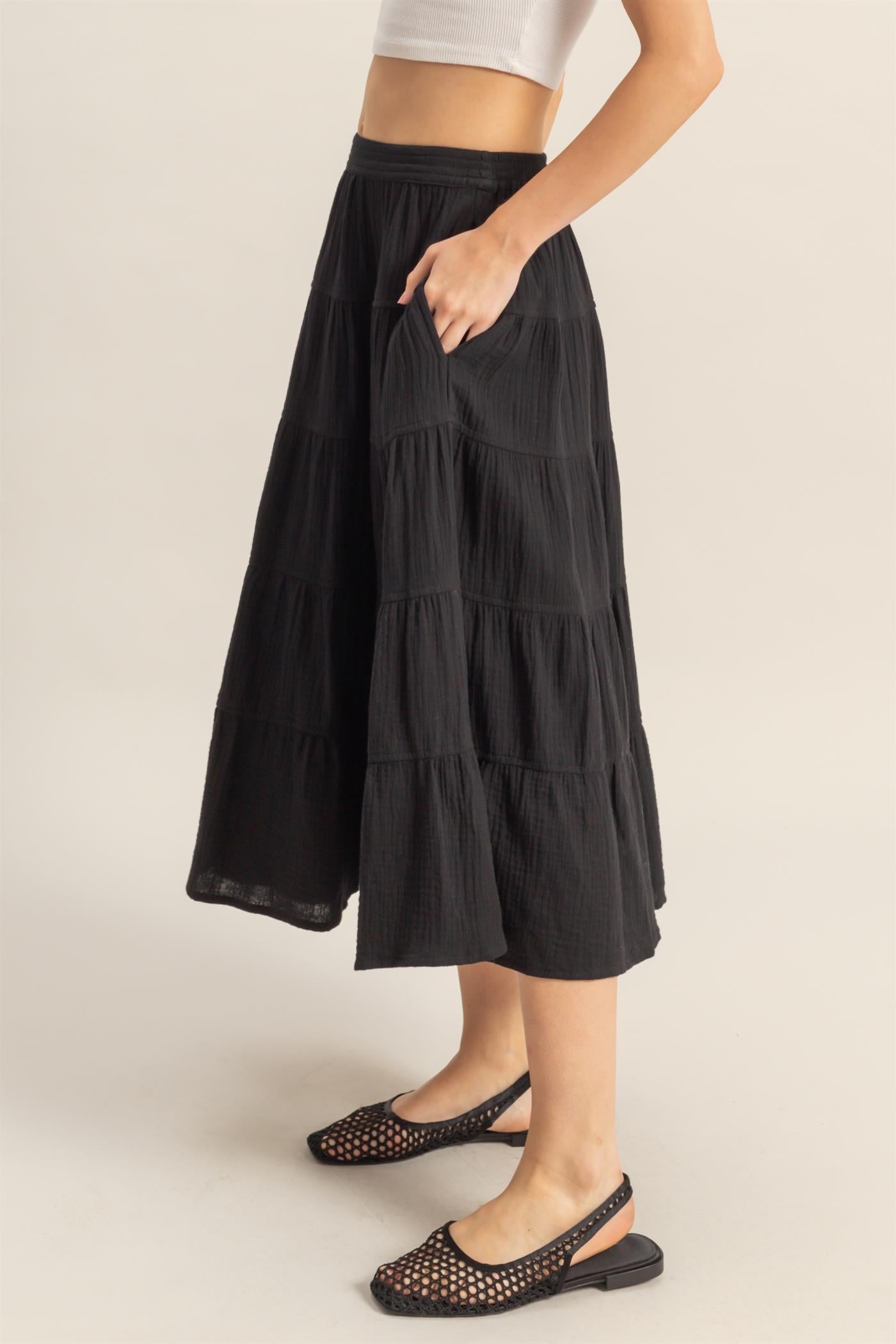 Cotton Gauze Boho Midi Skirt
