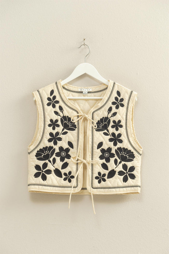 Floral Embroidered Quilted Vest
